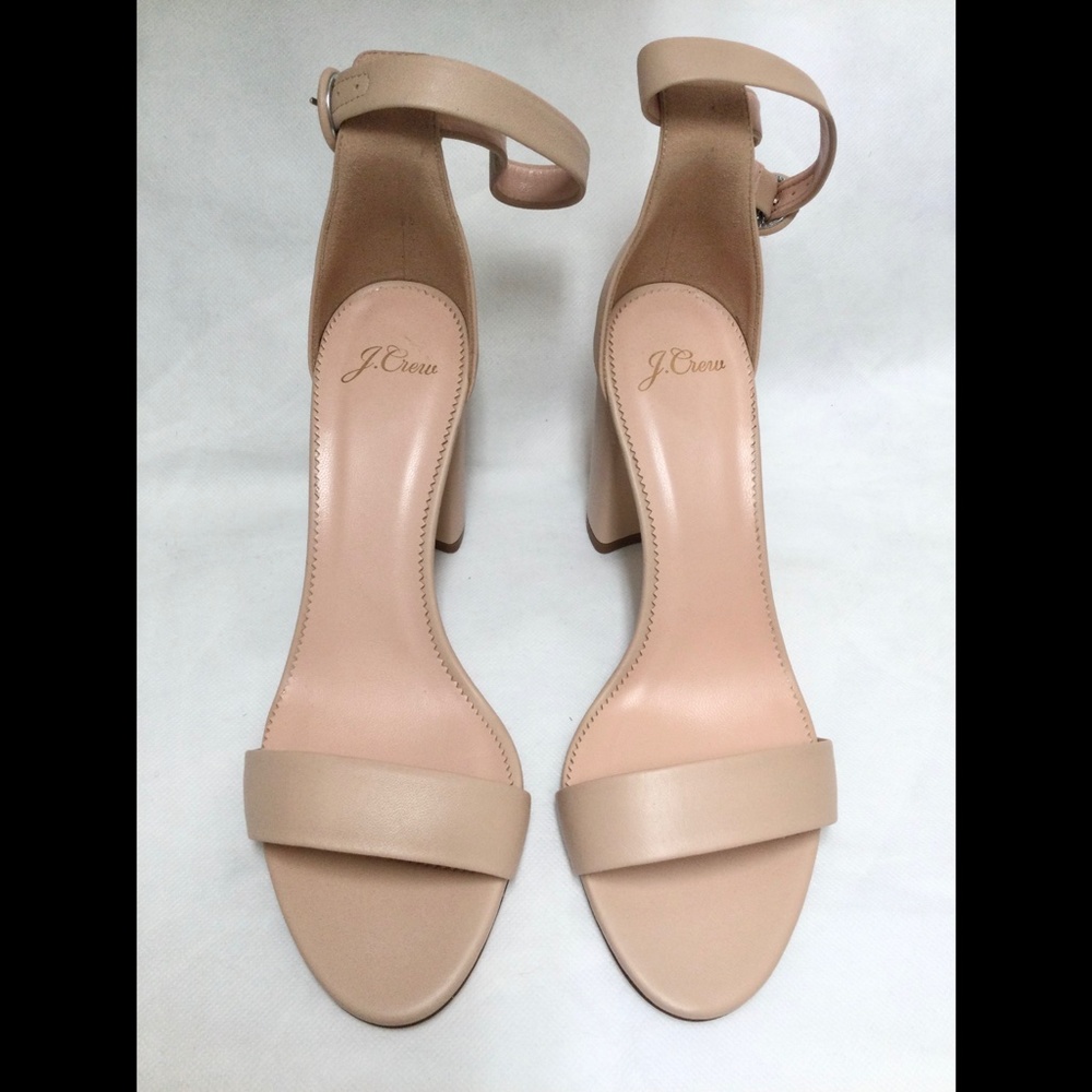 J.Crew Stella Beige Stone Leather Block Heels Ankle strap Sandals High Heel Pump - Picture 9 of 13